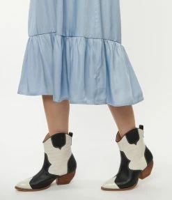 Shoe Addict Shoes Black & White Leatherette Cowboy Boots