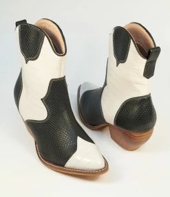 Shoe Addict Shoes Black & White Leatherette Cowboy Boots