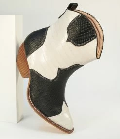 Shoe Addict Shoes Black & White Leatherette Cowboy Boots