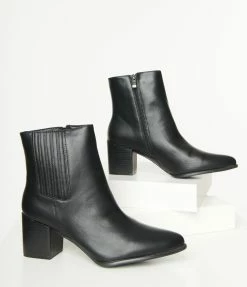 Shoe Addict Black Leatherette Pointed Toe Sabrina Bootie