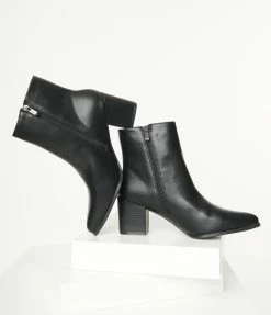 Shoe Addict Black Leatherette Pointed Toe Sabrina Bootie