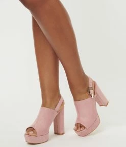 Unique Vintage Pink Suede Buckle Sling Heels Heels & Wedges