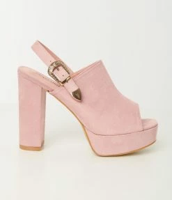 Unique Vintage Pink Suede Buckle Sling Heels Heels & Wedges