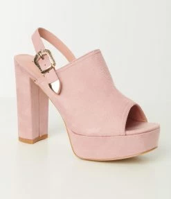 Unique Vintage Pink Suede Buckle Sling Heels Heels & Wedges