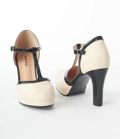 Unique Vintage Beige T-Strap Heels Trending