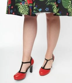 Unique Vintage Brand Unique Vintage Red T-Strap Heels