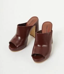 Unique Vintage Brown Open Toe Mule Heels