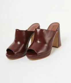 Unique Vintage Brown Open Toe Mule Heels