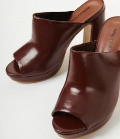 Unique Vintage Brown Open Toe Mule Heels