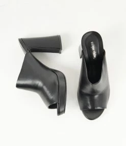 Unique Vintage Black Open Toe Mule Heels