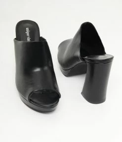 Unique Vintage Black Open Toe Mule Heels
