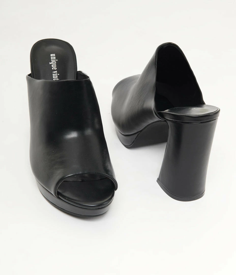 Unique Vintage Black Open Toe Mule Heels
