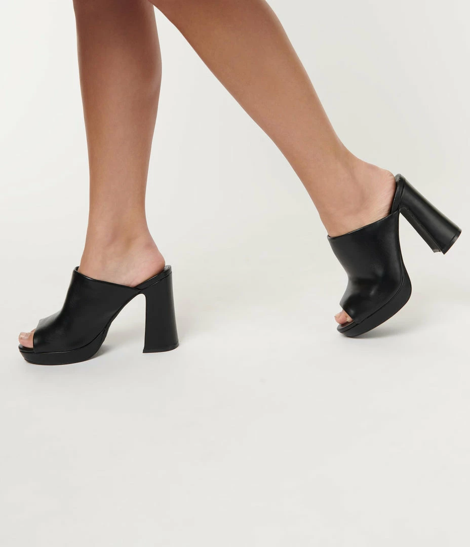 Unique Vintage Black Open Toe Mule Heels