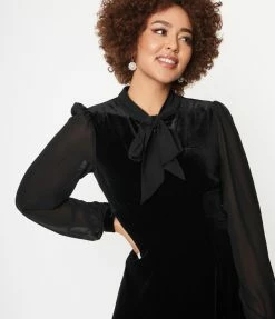 Sale Hell Bunny Black Velvet Gabriella Flare Dress