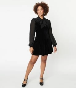 Sale Hell Bunny Black Velvet Gabriella Flare Dress