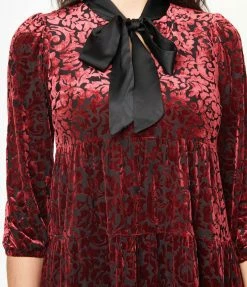 Sugar Lips Sale Burgundy Devore Velvet Babydoll Dress