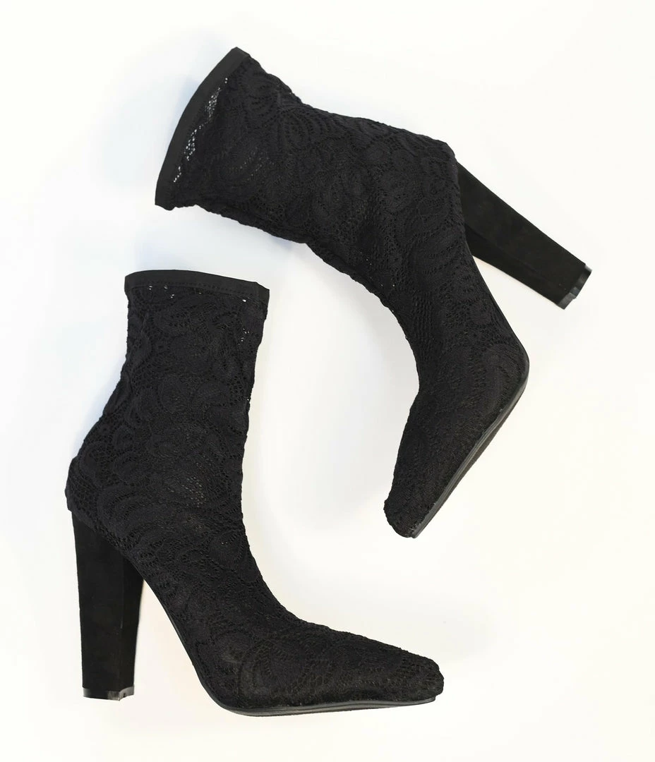 December Shoes Black Lace Pump Boots