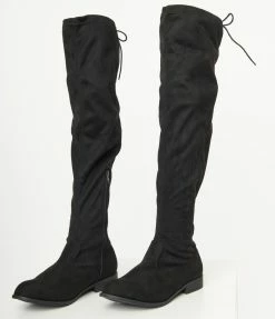 Dayday Fashion Black Suede Thigh-High Boots