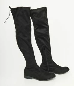 Dayday Fashion Black Suede Thigh-High Boots