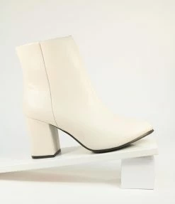 Lets See Style Off White Midi Block Heel Booties