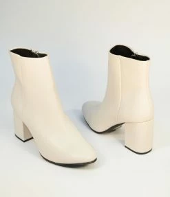 Lets See Style Off White Midi Block Heel Booties