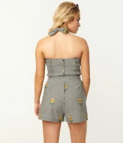 SHEEN Clothing Ltd Black Gingham & Yellow Sunflower Davia Romper