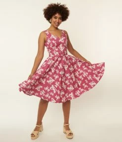 SHEEN Clothing Ltd Pink & White Floral Eve Swing Dress