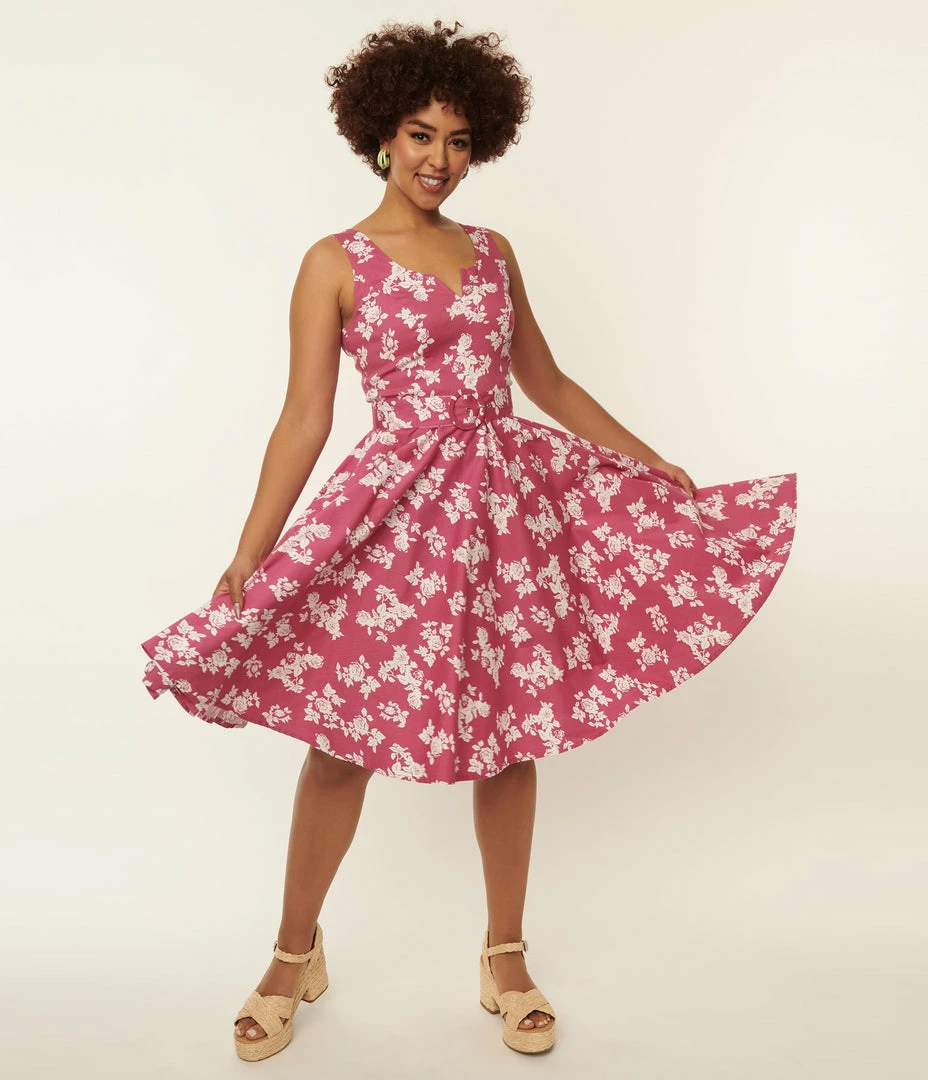SHEEN Clothing Ltd Pink & White Floral Eve Swing Dress