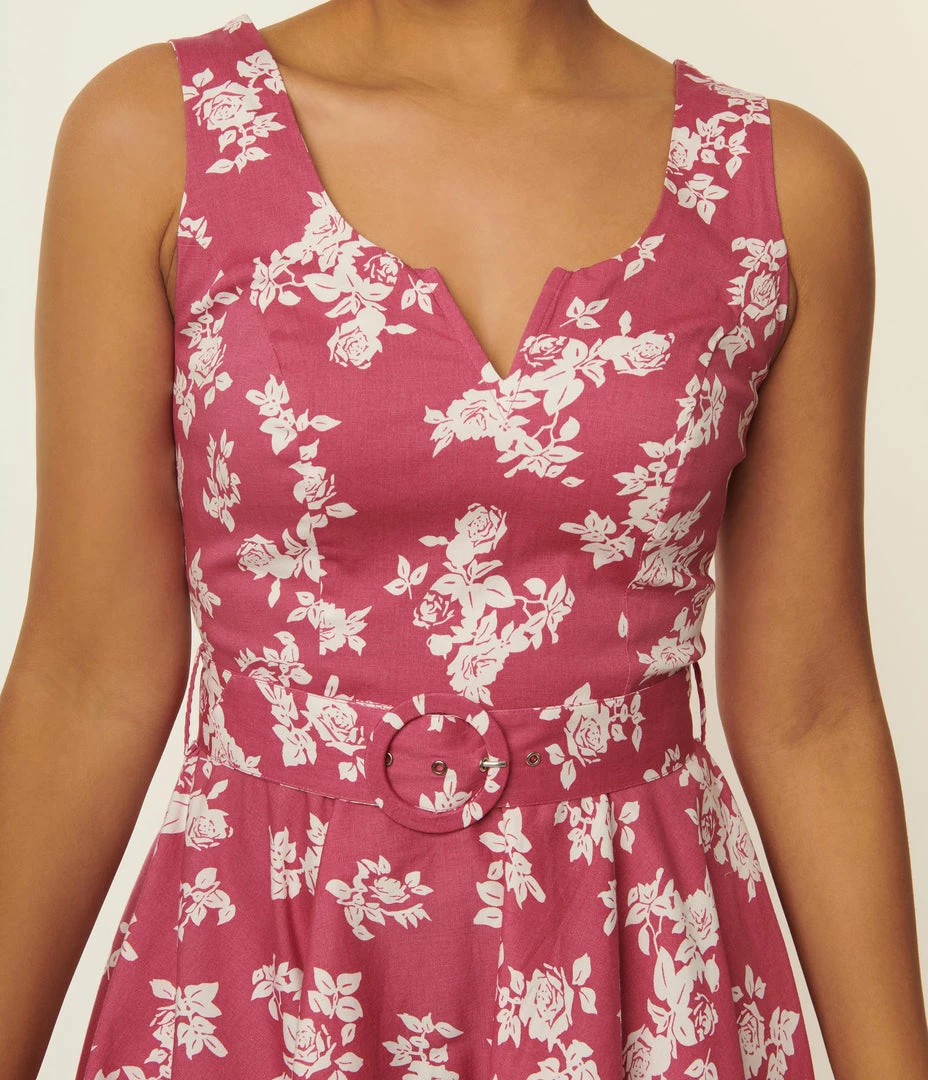 SHEEN Clothing Ltd Pink & White Floral Eve Swing Dress