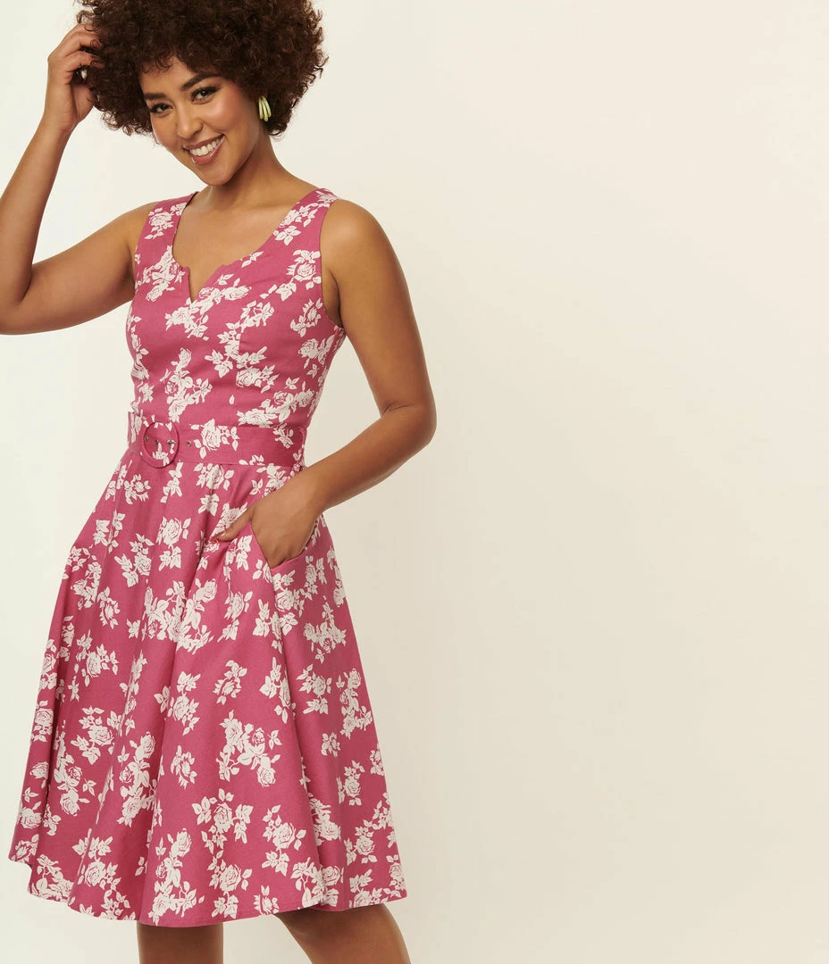 SHEEN Clothing Ltd Pink & White Floral Eve Swing Dress
