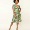 SHEEN Clothing Ltd 1950s Blue & Lemon Print Swing Dress Sale
