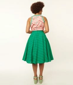 SHEEN Clothing Ltd Green Floral Eyelet Angelina Swing Skirt