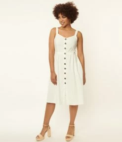 SHEEN Clothing Ltd Bachelorette White Eyelet Button Up Sundress