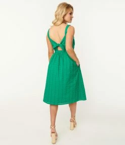 SHEEN Clothing Ltd Green Eyelet Button Up Sundress
