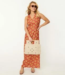 SHEEN Clothing Ltd Sale Rust Orange & Yellow Sunflower Glini Maxi Dress