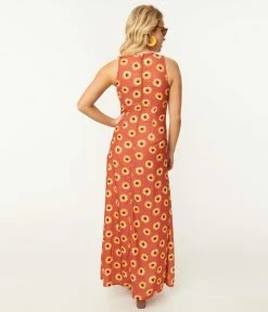 SHEEN Clothing Ltd Sale Rust Orange & Yellow Sunflower Glini Maxi Dress