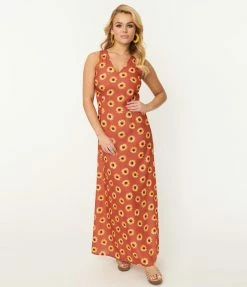 SHEEN Clothing Ltd Sale Rust Orange & Yellow Sunflower Glini Maxi Dress
