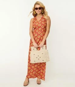 SHEEN Clothing Ltd Sale Rust Orange & Yellow Sunflower Glini Maxi Dress