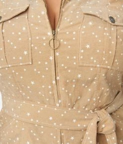 Smak Parlour Plus Size Tan & White Stars Flare Jumpsuit Rompers & Jumpsuits
