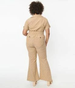 Smak Parlour Plus Size Tan & White Stars Flare Jumpsuit Rompers & Jumpsuits