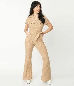 Smak Parlour Tan & White Stars Flare Jumpsuit Sale