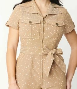 Smak Parlour Tan & White Stars Flare Jumpsuit Sale