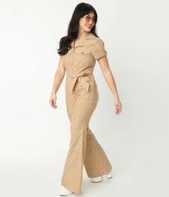Smak Parlour Tan & White Stars Flare Jumpsuit Sale