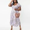 Unique Vintage Plus Size Purple & Giraffe Print Midi Dress