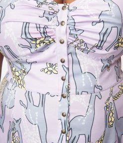 Unique Vintage Plus Size Purple & Giraffe Print Midi Dress