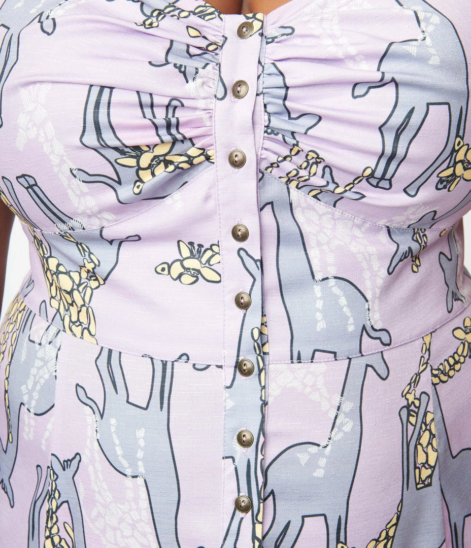 Unique Vintage Plus Size Purple & Giraffe Print Midi Dress