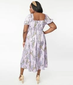 Unique Vintage Plus Size Purple & Giraffe Print Midi Dress