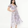 Unique Vintage Purple & Giraffe Print Midi Dress