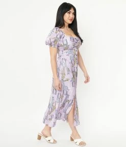 Unique Vintage Purple & Giraffe Print Midi Dress