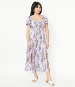 Unique Vintage Purple & Giraffe Print Midi Dress